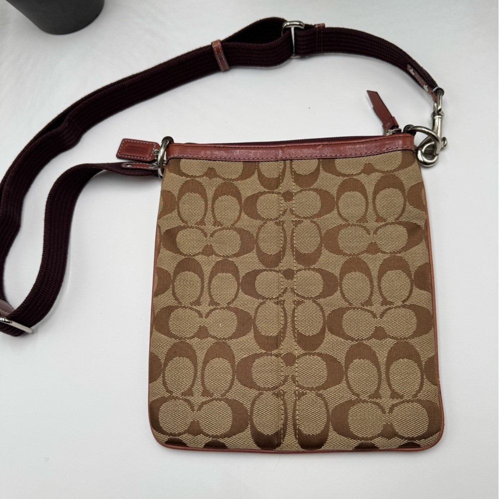 Coach Signature Stripe File Crossbody Bag Plum Lavender Suede - Picture 2 of 7